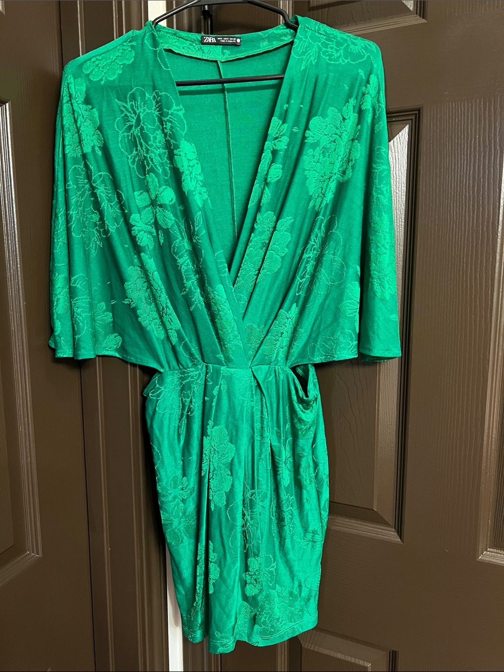 Zara Emerald Green Floral Wrap-Style Dress